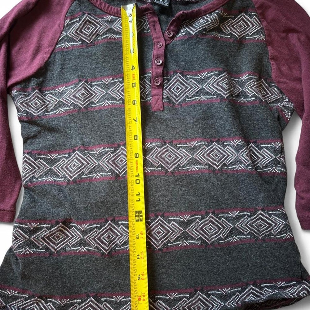 Empyre Mens Aztec Pattern Henley Baseball Tee Charcoal Burgundy Large - Picture 3 of 7